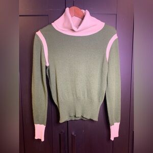 Vintage Pierre Cardin Green and Cream Turtleneck Sweater